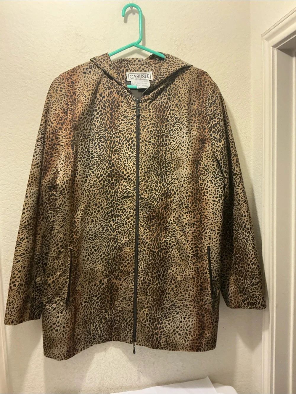 Vintage CARLISLE Brown Leopard Print Hooded Coat size 16